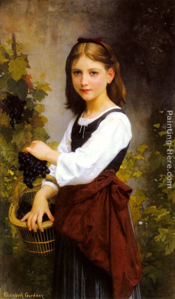 Elizabeth Jane Gardner Bouguereau A Young Girl Holding a Basket of Grapes